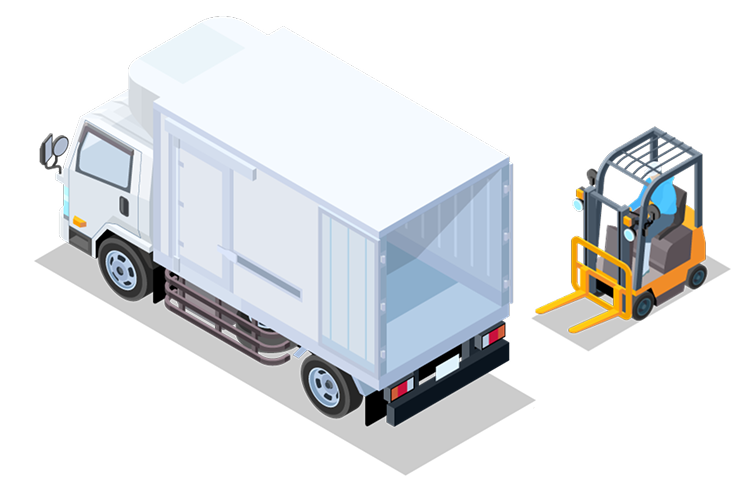 運送トラックとフォークリフトのイラスト